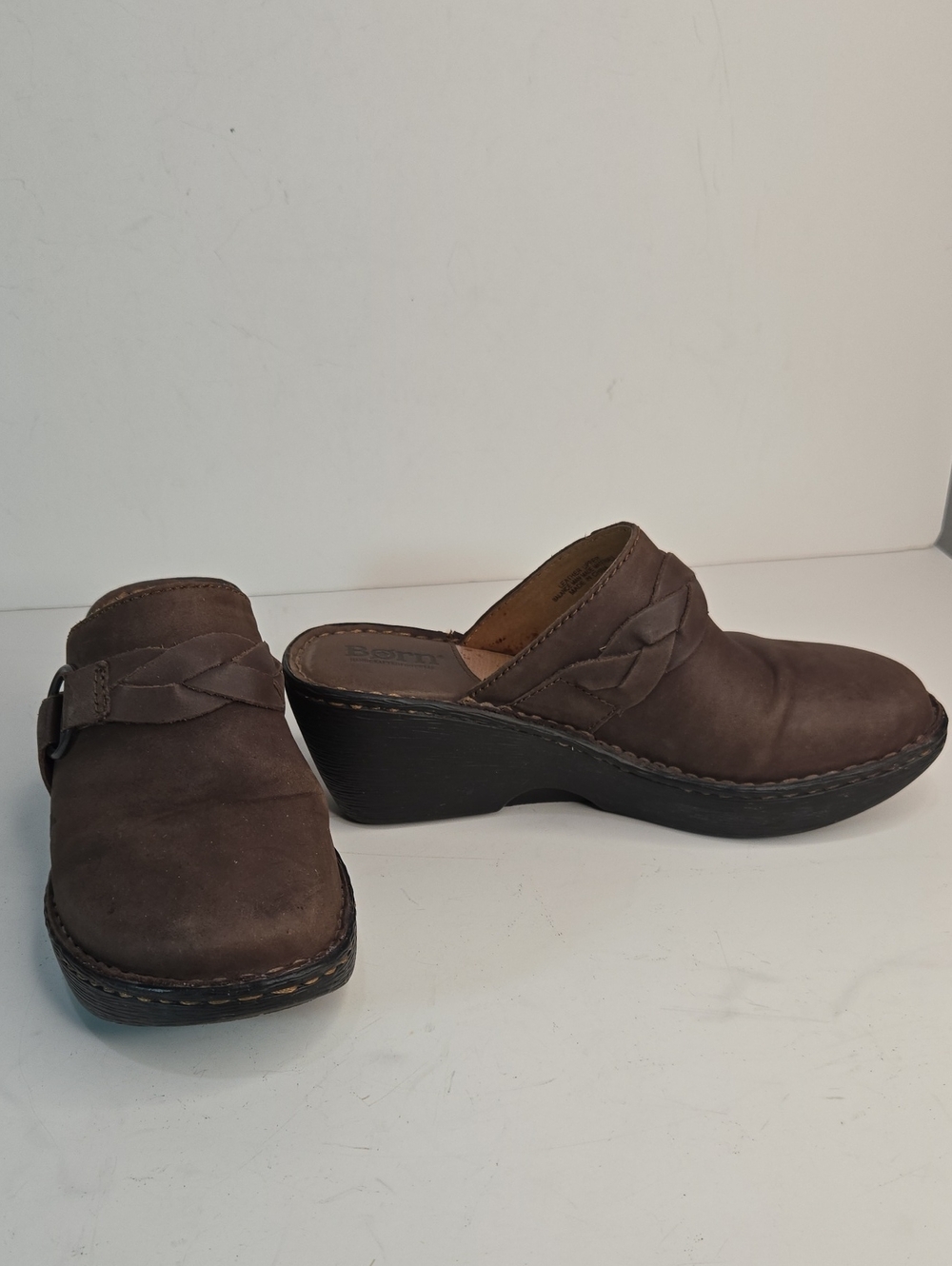 Born Brown Leather Wedge Clog Mules
